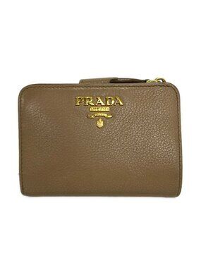 Prada Bifold Wallet Beige Leather
